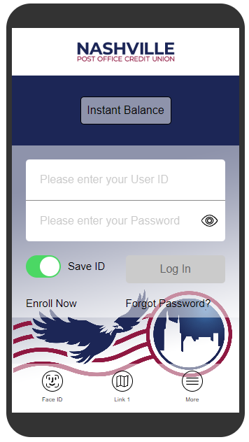 Screenhot of Nashville Post Office Mobile Banking App login page